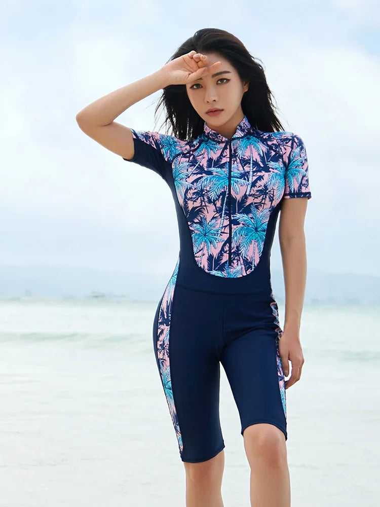 Women Men's 3-5 Piece Rash Guard with Boy Shorts Long Sleeve Zipper Swimsuit  Bathing Suit Wetsuit Beachwear Tankini Tracksuit