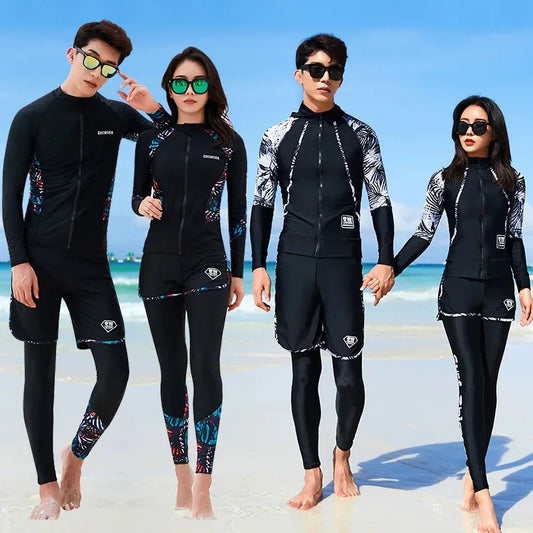 Women Men's 3-5 Piece Rash Guard with Boy Shorts Long Sleeve Zipper Swimsuit  Bathing Suit Wetsuit Beachwear Tankini Tracksuit
