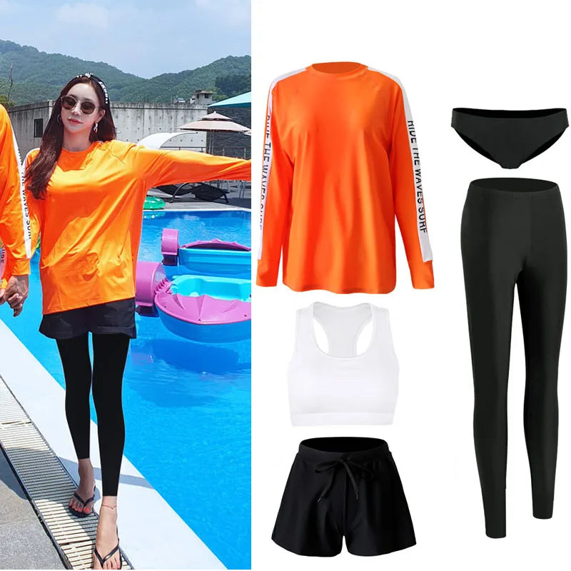 Men's Women's 3-5pcs/set Long Sleeve Rash Guards Loose Fit Swim Shirt UV Sun Protection Swimsuit Top&Bottom Fishing Run Sunsuit