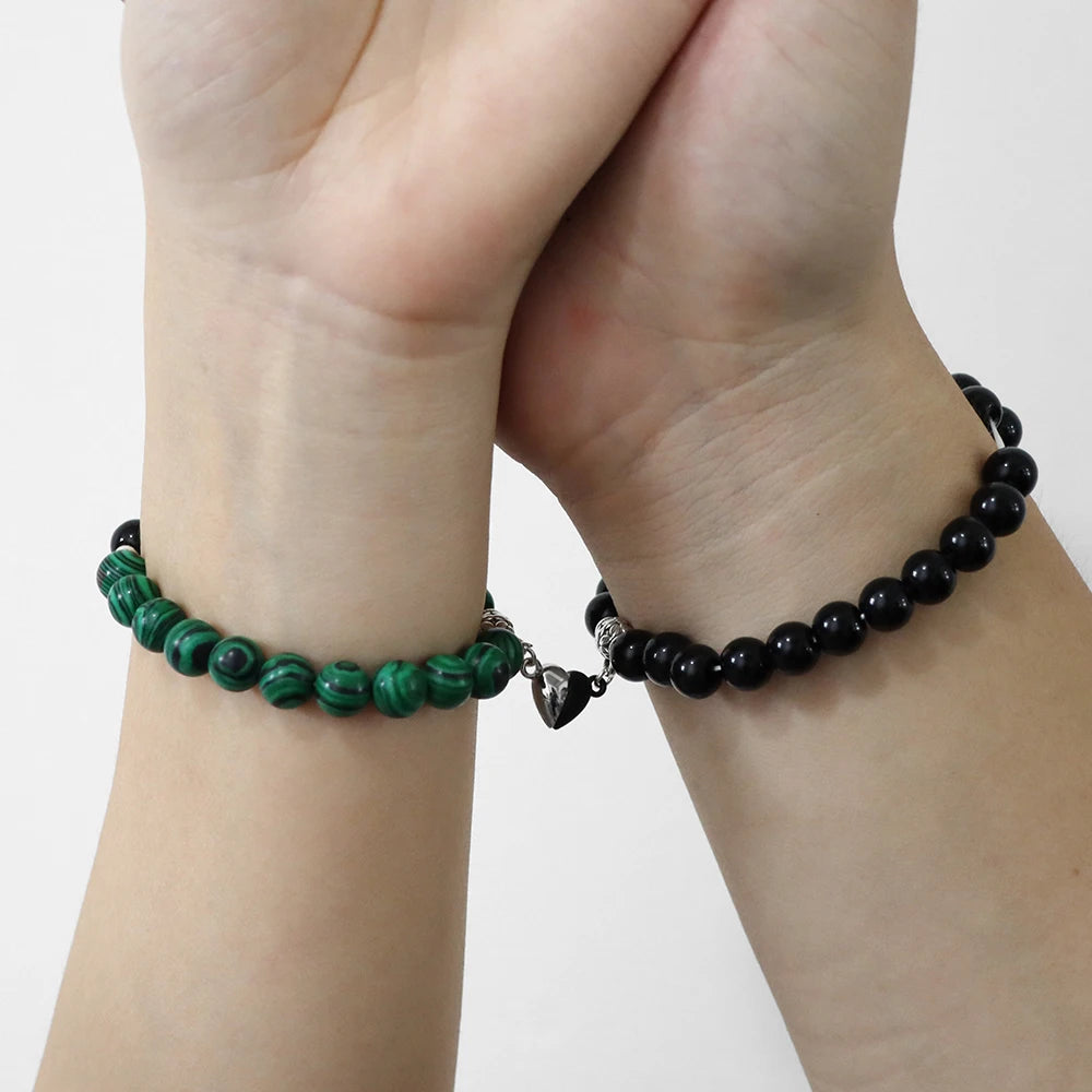Magnet Couple Bracelet For Lovers Best Friends Friendships Natural Turquois Lava Gem Stone Bead Stretch Bangle Jewelry Gift