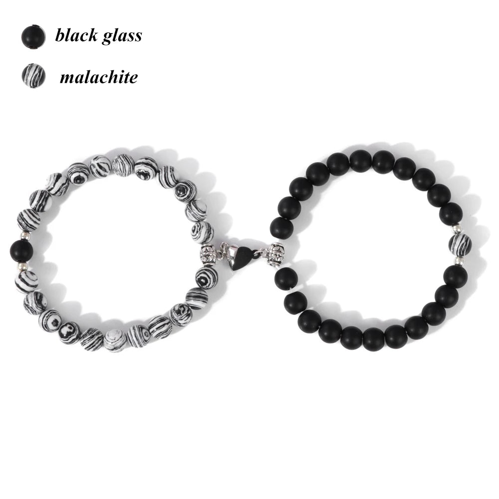 Magnet Couple Bracelet For Lovers Best Friends Friendships Natural Turquois Lava Gem Stone Bead Stretch Bangle Jewelry Gift