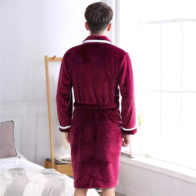 Winter Thick Couple Robe Coral Fleece Sleepwear Plush Warm Flannel Kimono Bathrobe Gown with Pocket Men Homewear Lounge Wear