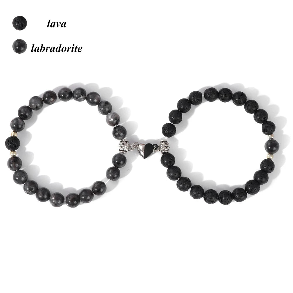 Magnet Couple Bracelet For Lovers Best Friends Friendships Natural Turquois Lava Gem Stone Bead Stretch Bangle Jewelry Gift