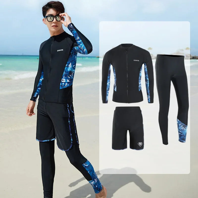 Women Men's 3-5 Piece Rash Guard with Boy Shorts Long Sleeve Zipper Swimsuit  Bathing Suit Wetsuit Beachwear Tankini Tracksuit