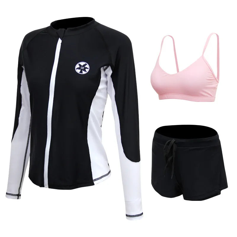 Womens Men Long Sleeve Rash Guard Swimsuit Sun Protection Sport Wetsuit 2-3 Pieces Swimsuit Set Water Sports Beachwear Tracksuit