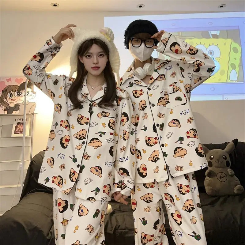 Couple Pajamas Plus Size Men'S And Women'S Summer Crayon Shin Chan Same Style Japanese Cute Cartoon Home Clothes Comfortable
