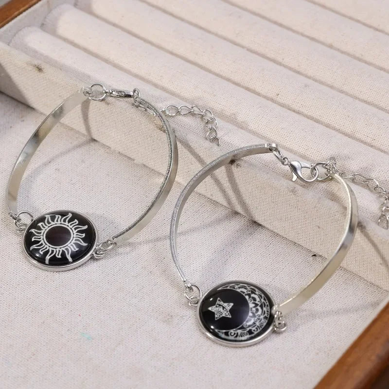 1/2Pcs Romantic Luminous Bracelets for Women Men Sun Moon Couple Metal Rope Matching Bracelet Valentine's Day Jewelry Gifts