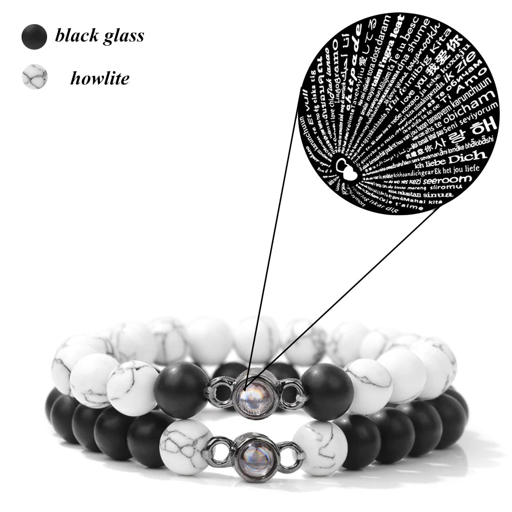 Magnet Couple Bracelet For Lovers Best Friends Friendships Natural Turquois Lava Gem Stone Bead Stretch Bangle Jewelry Gift