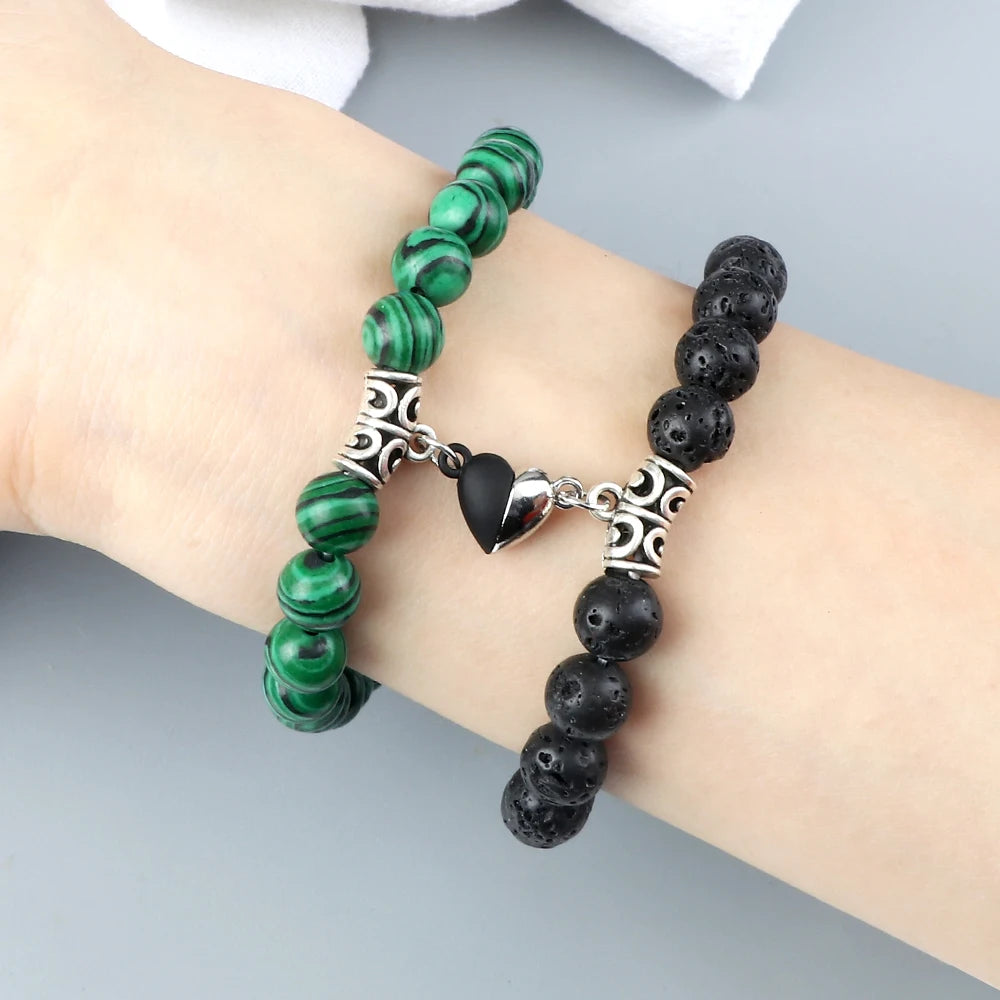 Hot Couple Yin Yang Bracelet Set Men 8mm Natural Stone Heart shape Magnet Love Braclet for Women Friendship Fashion Jewelry Gift