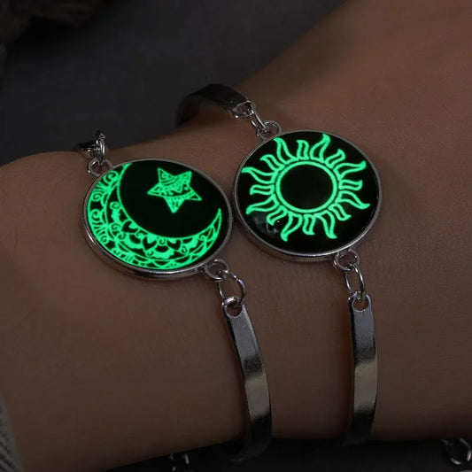 1/2Pcs Romantic Luminous Bracelets for Women Men Sun Moon Couple Metal Rope Matching Bracelet Valentine's Day Jewelry Gifts