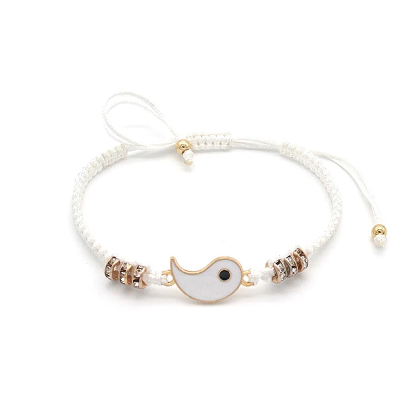 1PC Unique Simple Tai Chi Bagua Black And White Yin And Yang Rope Braided Telescopic Adjustment Bracelet For Men And Women Coupl
